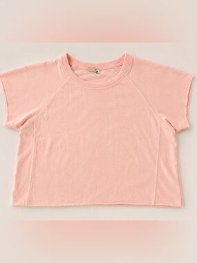 Lagaci Kids Short-Sleeve Crewneck Top - Blush Raw Hem Size Medium